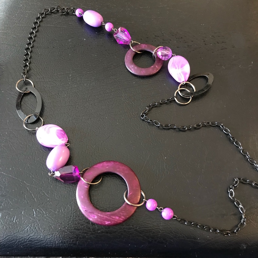 3 for $20 Purple Bead and Black Chain Necklace - Picture 2 of 4